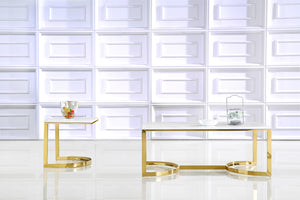 London Stone / Marble Veneer / Stainless Steel Contemporary Gold End Table - 20" W x 20" D x 21" H