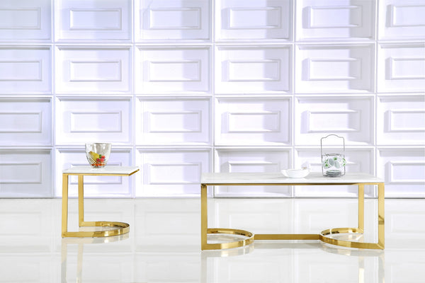 London Stone / Marble Veneer / Stainless Steel Contemporary Gold End Table - 20" W x 20" D x 21" H