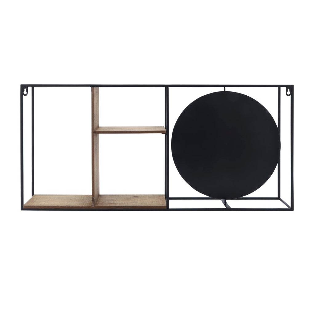 Sagebrook Home Contemporary Metal/wood 34"l Wall Shelf With Mirror, Black/brow 16879-01 Brown/black Iron