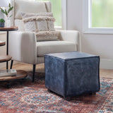 Decter Leather Ottoman Blue