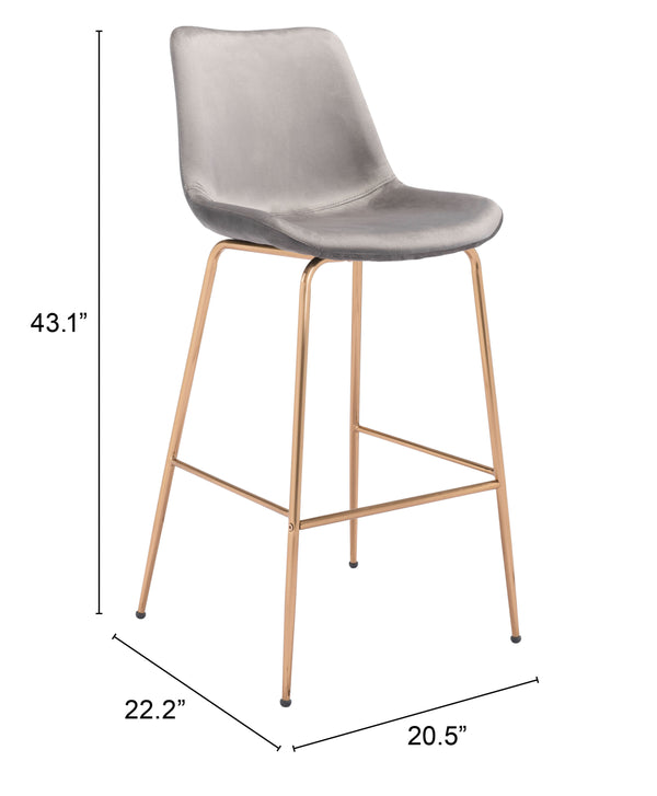 Zuo Modern Tony 100% Polyester, Plywood, Steel Modern Commercial Grade Barstool Gray, Gold 100% Polyester, Plywood, Steel