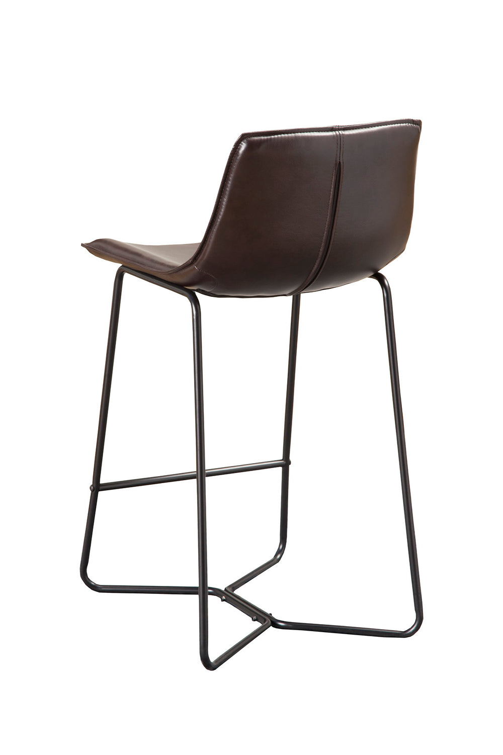 Alpine Furniture Live Edge Set of 2 Bonded Leather Pub Chairs, Dark Brown 1968-43 Dark Brown Bonded Leather with Metal Legs 19 x 22 x 37