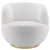 Contemporary Velveteen Swivel Chair With Gold Base, White