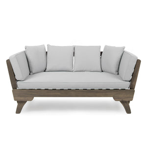 Ottavio Outdoor Grey Finished Acacia Wood Daybed with Light Grey Water Resistant Cushions