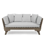 Ottavio Outdoor Grey Finished Acacia Wood Daybed with Light Grey Water Resistant Cushions