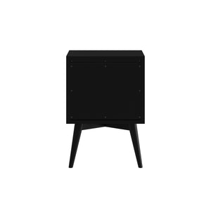 Alpine Furniture Flynn Mid Century Modern 2 Drawer Nightstand, Black 966BLK-02 Black Mahogany Solids & Okoume Veneer 18 x 15 x 26