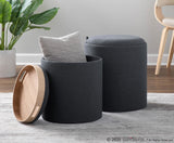 Tray Contemporary Nesting Ottoman Set in Charcoal Fabric and Natural Wood by LumiSource