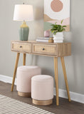 Marla Contemporary Nesting Ottoman Set in Natural Wood and Pink Fabric by LumiSource