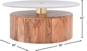 Stonewood Acacia Wood / Marble / Steel Mid Century Acacia Wood Coffee Table - 36" W x 36" D x 16" H