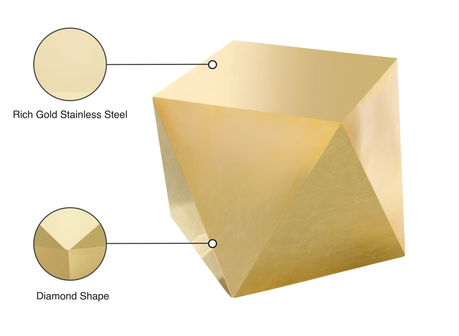Gemma Gold Stainless Steel Diamond-Shaped End Table - Thumbnail 5