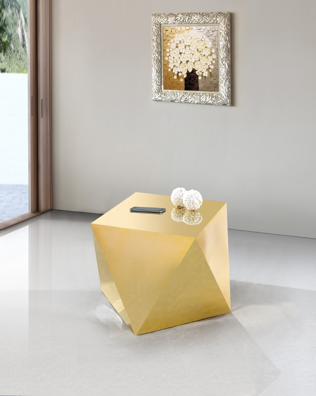 Gemma Gold Stainless Steel Diamond-Shaped End Table - Thumbnail 2