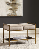 Contemporary Upholstered Stool Warm Grey and Gold