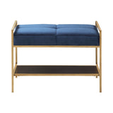 Contemporary Upholstered Stool Navy Blue and Gold