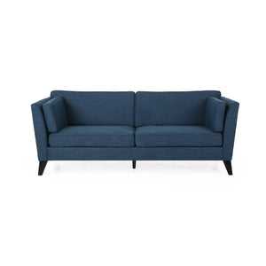 Bryford Contemporary 3 Seater Fabric Sofa, Navy Blue and Dark Brown Noble House