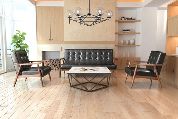 Zuo Modern Rocky 100% Polyurethane, MDF, Rubberwood Mid Century Commercial Grade Sofa Black, Walnut 100% Polyurethane, MDF, Rubberwood