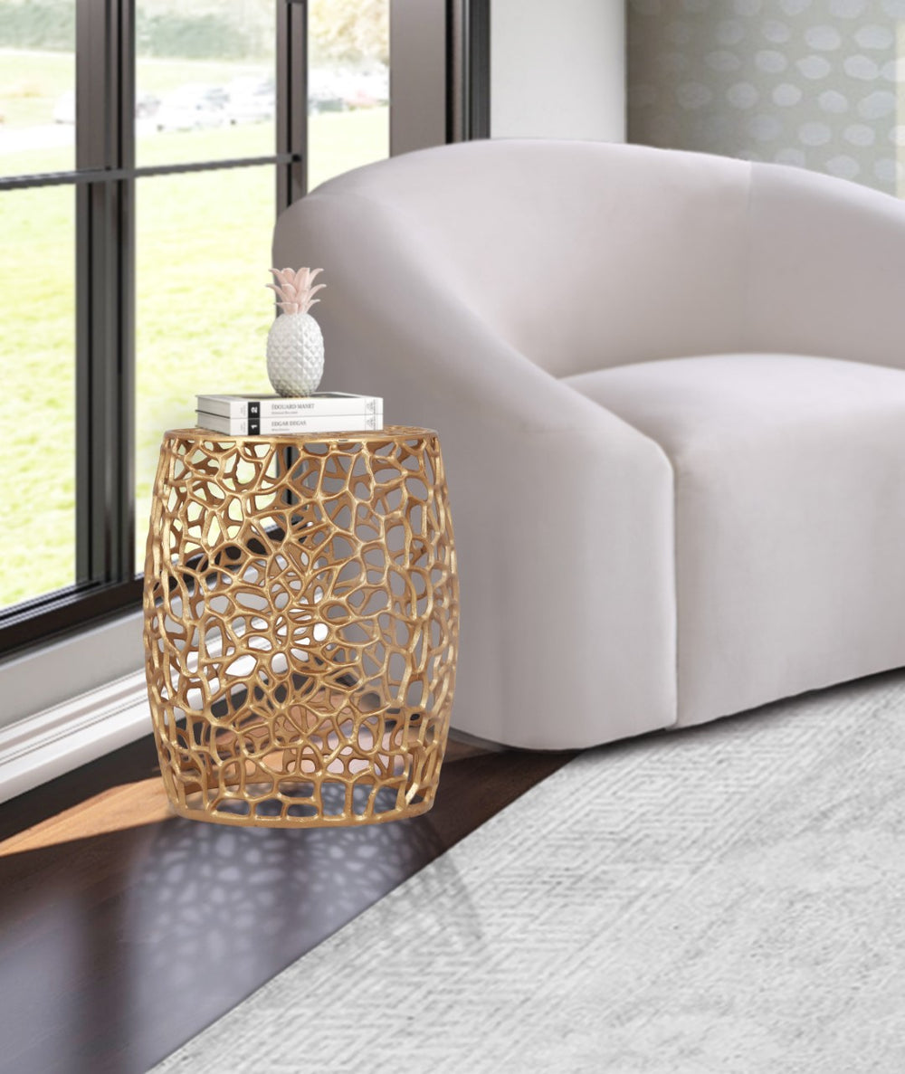 Priya Aluminum Contemporary Gold End Table - 17.5" W x 17.5" D x 20" H