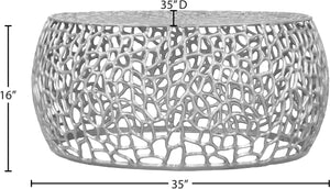 Priya Aluminum Contemporary Silver Coffee Table - 35" W x 35" D x 16" H