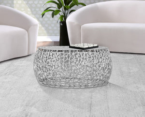 Priya Aluminum Contemporary Silver Coffee Table - 35" W x 35" D x 16" H