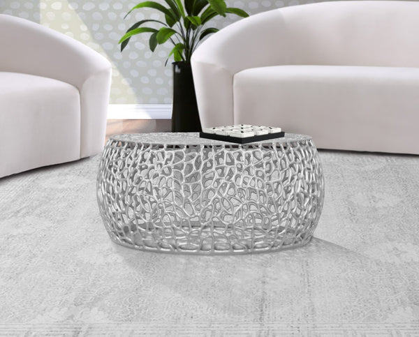 Priya Aluminum Contemporary Silver Coffee Table - 35" W x 35" D x 16" H
