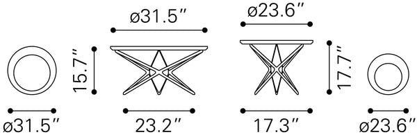 Zuo Modern Anderson MDF, Tempered Glass, Steel Mid Century Commercial Grade Coffee Table Set Brown, White, Black MDF, Tempered Glass, Steel