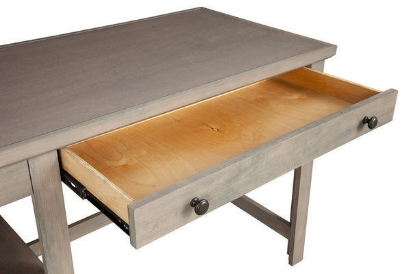 Ashville Desk in Smokey Grey - Spacious Workspace with Two Drawers & Open Shelves for Home Office