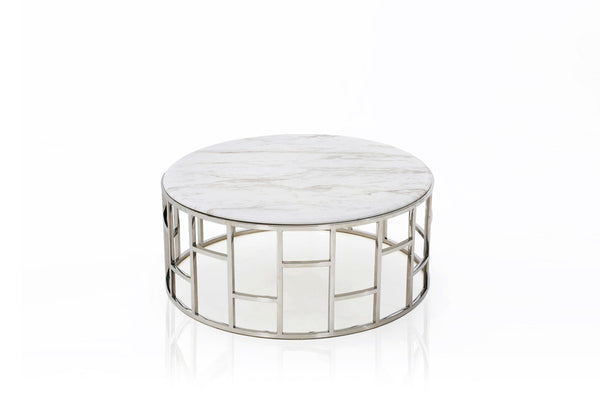 VIG Furniture Modrest Silvan Modern Marble & Stainless Steel Coffee Table VGHB228E-EBN VGHB228E-EBN
