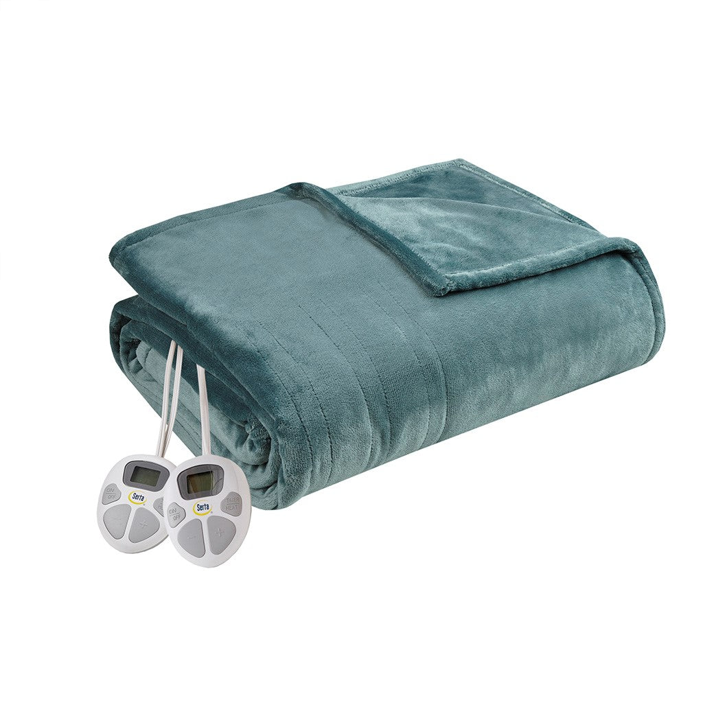 Serta Plush Heated Casual Blanket Teal King ST54-0097