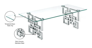 Alexis Glass / Stainless Steel Contemporary Chrome Coffee Table - 48" W x 24" D x 16" H