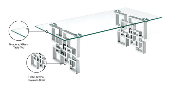 Alexis Glass / Stainless Steel Contemporary Chrome Coffee Table - 48" W x 24" D x 16" H