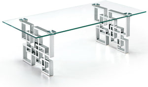 Alexis Glass / Stainless Steel Contemporary Chrome Coffee Table - 48" W x 24" D x 16" H