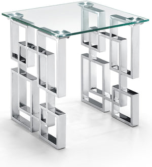 Alexis Glass / Stainless Steel Contemporary Chrome End Table - 20" W x 20" D x 22" H