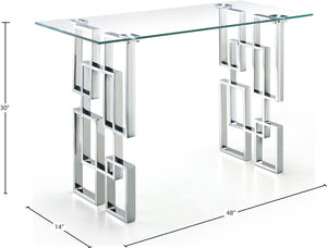 Alexis Glass / Stainless Steel Contemporary Chrome Console Table - 48" W x 14" D x 30" H