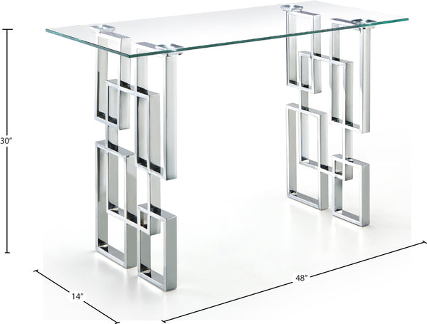 Alexis Glass / Stainless Steel Contemporary Chrome Console Table - 48" W x 14" D x 30" H