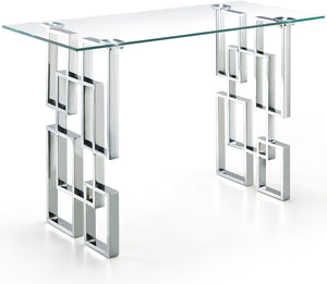 Alexis Glass / Stainless Steel Contemporary Chrome Console Table - 48" W x 14" D x 30" H