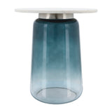 Sagebrook Home Contemporary Marble Top, 22"h Side Table Gls Base, Blue 16569-03 Blue Glass
