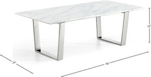 Carlton Stone Marble Veneer / Stainless Steel Contemporary Chrome Coffee Table - 48" W x 24" D x 16" H