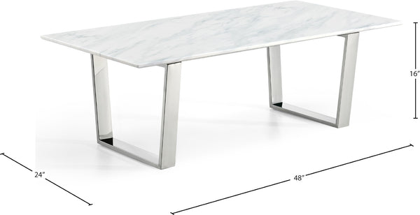 Carlton Stone Marble Veneer / Stainless Steel Contemporary Chrome Coffee Table - 48" W x 24" D x 16" H