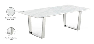Carlton Stone Marble Veneer / Stainless Steel Contemporary Chrome Coffee Table - 48" W x 24" D x 16" H