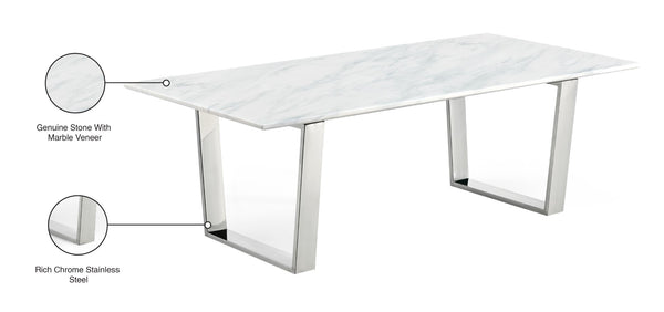 Carlton Stone Marble Veneer / Stainless Steel Contemporary Chrome Coffee Table - 48" W x 24" D x 16" H