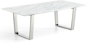 Carlton Stone Marble Veneer / Stainless Steel Contemporary Chrome Coffee Table - 48" W x 24" D x 16" H