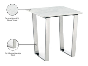 Carlton Stone Marble Veneer / Stainless Steel Contemporary Chrome End Table - 20" W x 20" D x 22" H