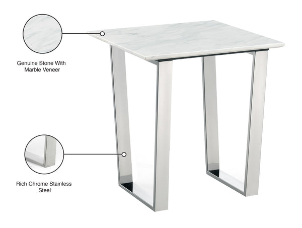 Carlton Stone Marble Veneer / Stainless Steel Contemporary Chrome End Table - 20" W x 20" D x 22" H