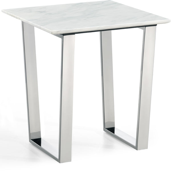 Carlton Stone Marble Veneer / Stainless Steel Contemporary Chrome End Table - 20" W x 20" D x 22" H