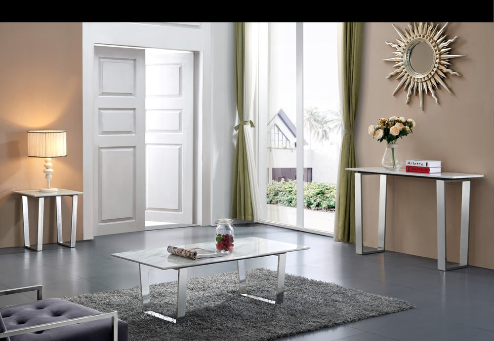 Carlton Stone Marble Veneer / Stainless Steel Contemporary Chrome End Table - 20" W x 20" D x 22" H