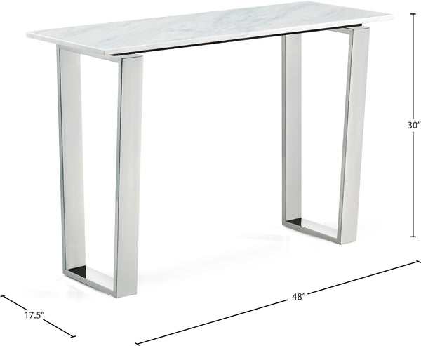 Carlton Stone Marble Veneer / Stainless Steel Contemporary Chrome Console Table - 48" W x 17.5" D x 30" H