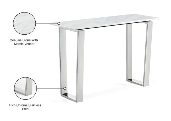 Carlton Stone Marble Veneer / Stainless Steel Contemporary Chrome Console Table - 48" W x 17.5" D x 30" H