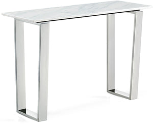 Carlton Stone Marble Veneer / Stainless Steel Contemporary Chrome Console Table - 48" W x 17.5" D x 30" H
