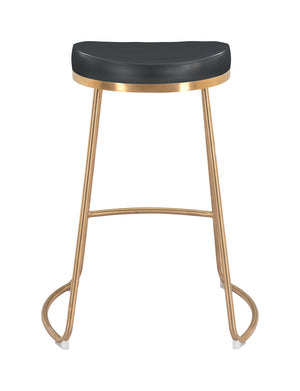 Zuo Modern Bree 100% Polyurethane, Plywood, Stainless Steel Modern Commercial Grade Counter Stool Set - Set of 2 Black, Gold 100% Polyurethane, Plywood, Stainless Steel