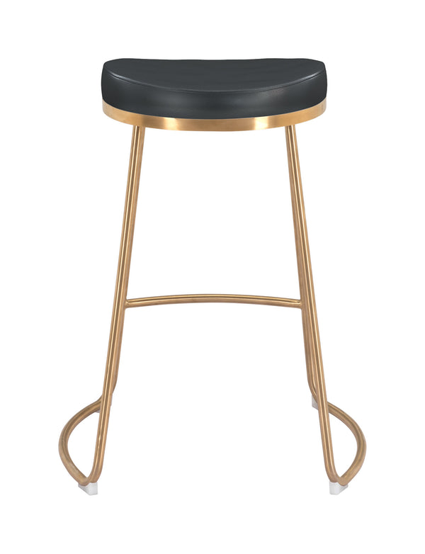 Zuo Modern Bree 100% Polyurethane, Plywood, Stainless Steel Modern Commercial Grade Counter Stool Set - Set of 2 Black, Gold 100% Polyurethane, Plywood, Stainless Steel