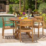 Stamford Outdoor 5 Piece Acacia Wood Round Dining Set Noble House